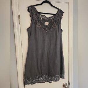 Free People Gray Embroidered Mini Dress Size Large NWT